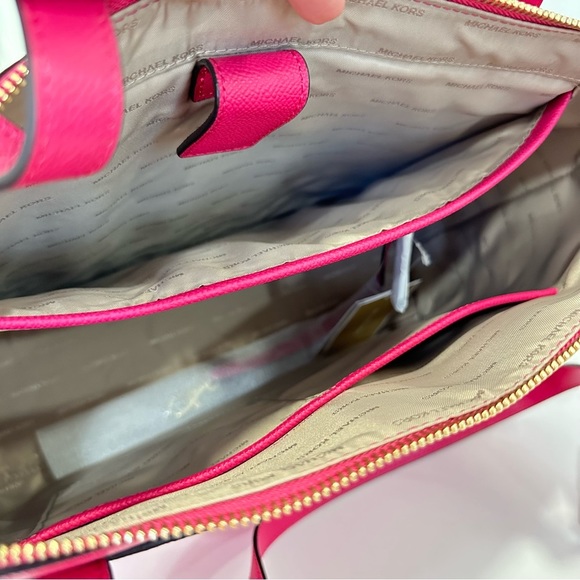 Michael Kors Maddie Medium East West Top Zip Tote Bag in Ultra Pink - Picture 14 of 14